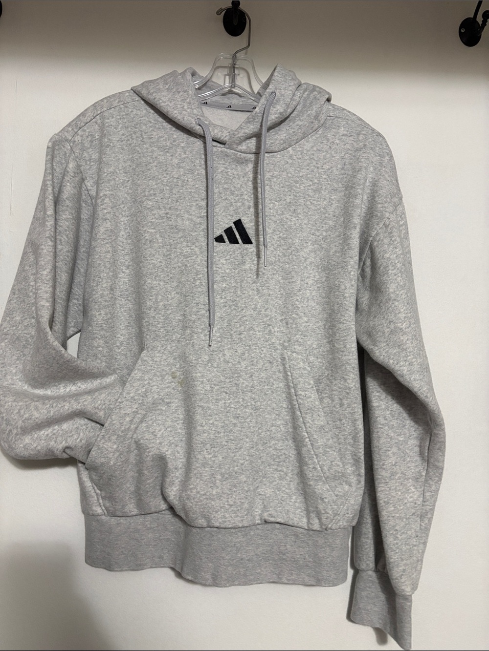 adidas Heather Gray Men's Pullover Hoodie with Small Logo